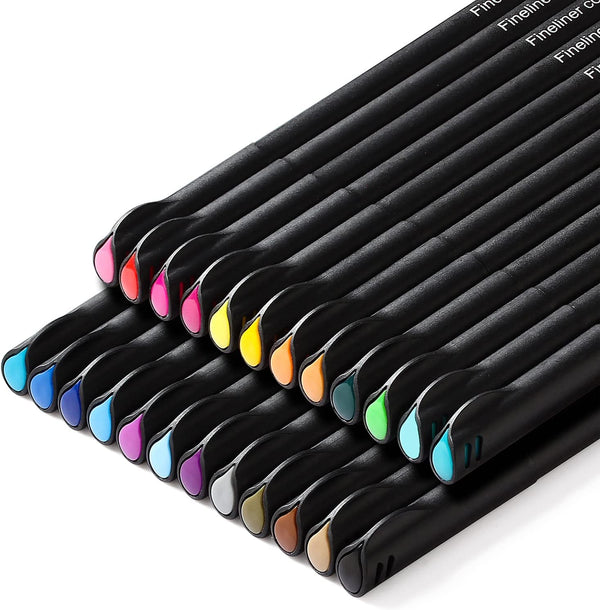 ScenicArts 18-Piece Set of Art Color Pens - Fine Liner Journal Pens for Drawing, Coloring, and School Supplies - 0.4mm Fine Tip - Assorted Colors - Perfect for Artists and Students - Cart Pen Included