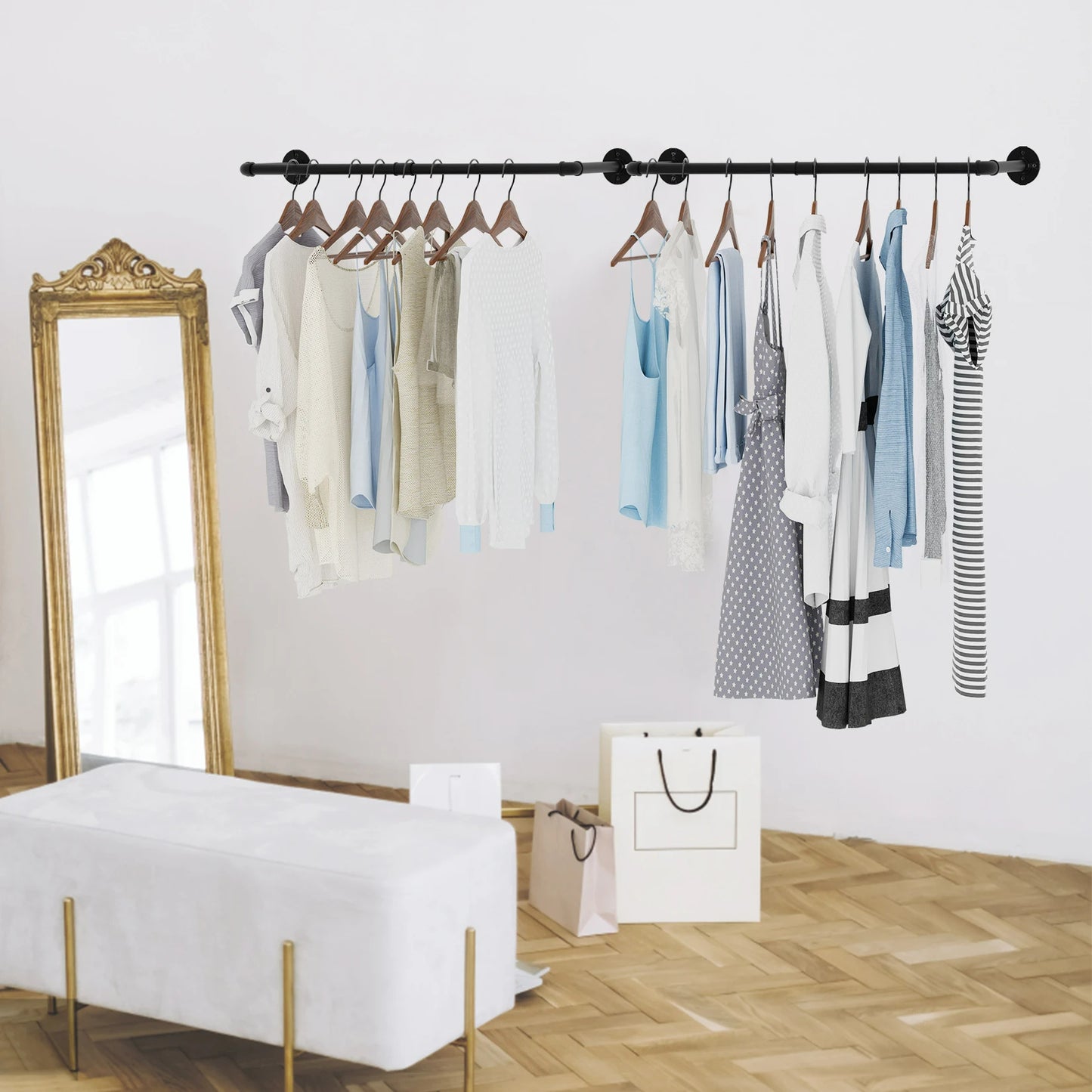 FlexGear™ Clothes Hanging Rack with Shelf Wall Mounted