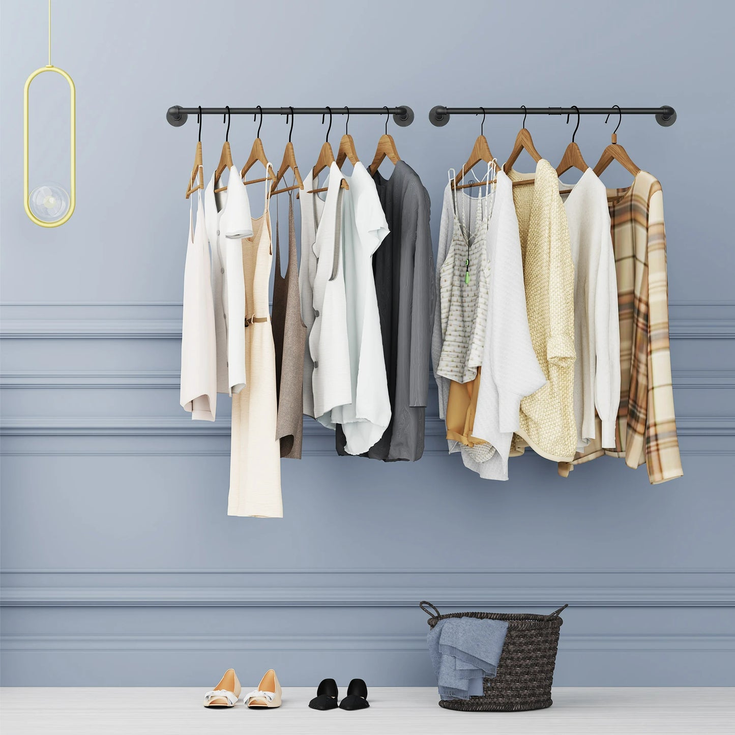 FlexGear™ Clothes Hanging Rack with Shelf Wall Mounted