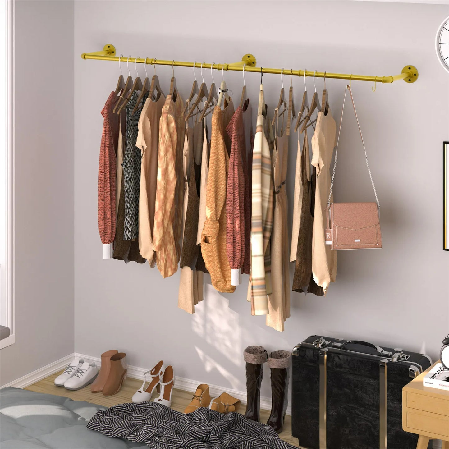 FlexGear™ Industrial Pipe Clothes Rack with Top Shelf and 3 Hooks