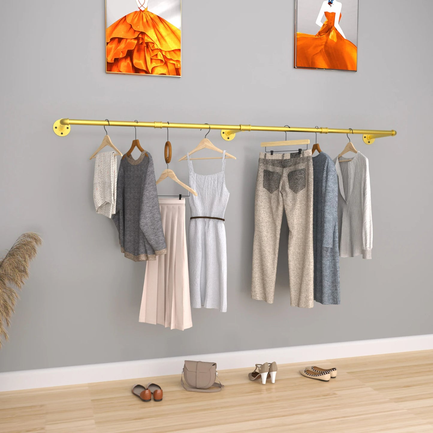 FlexGear™ Industrial Pipe Clothes Rack with Top Shelf and 3 Hooks