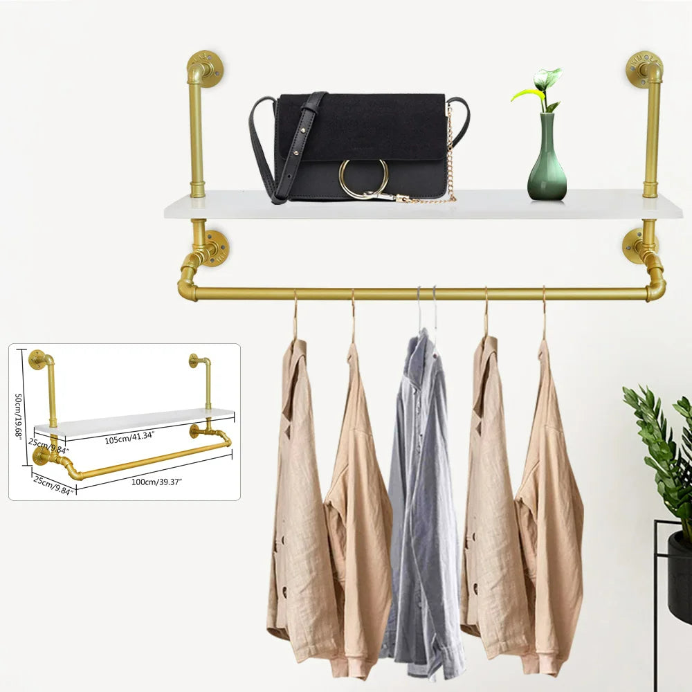 FlexGear™ Clothes Hanging Rack with Shelf Wall Mounted