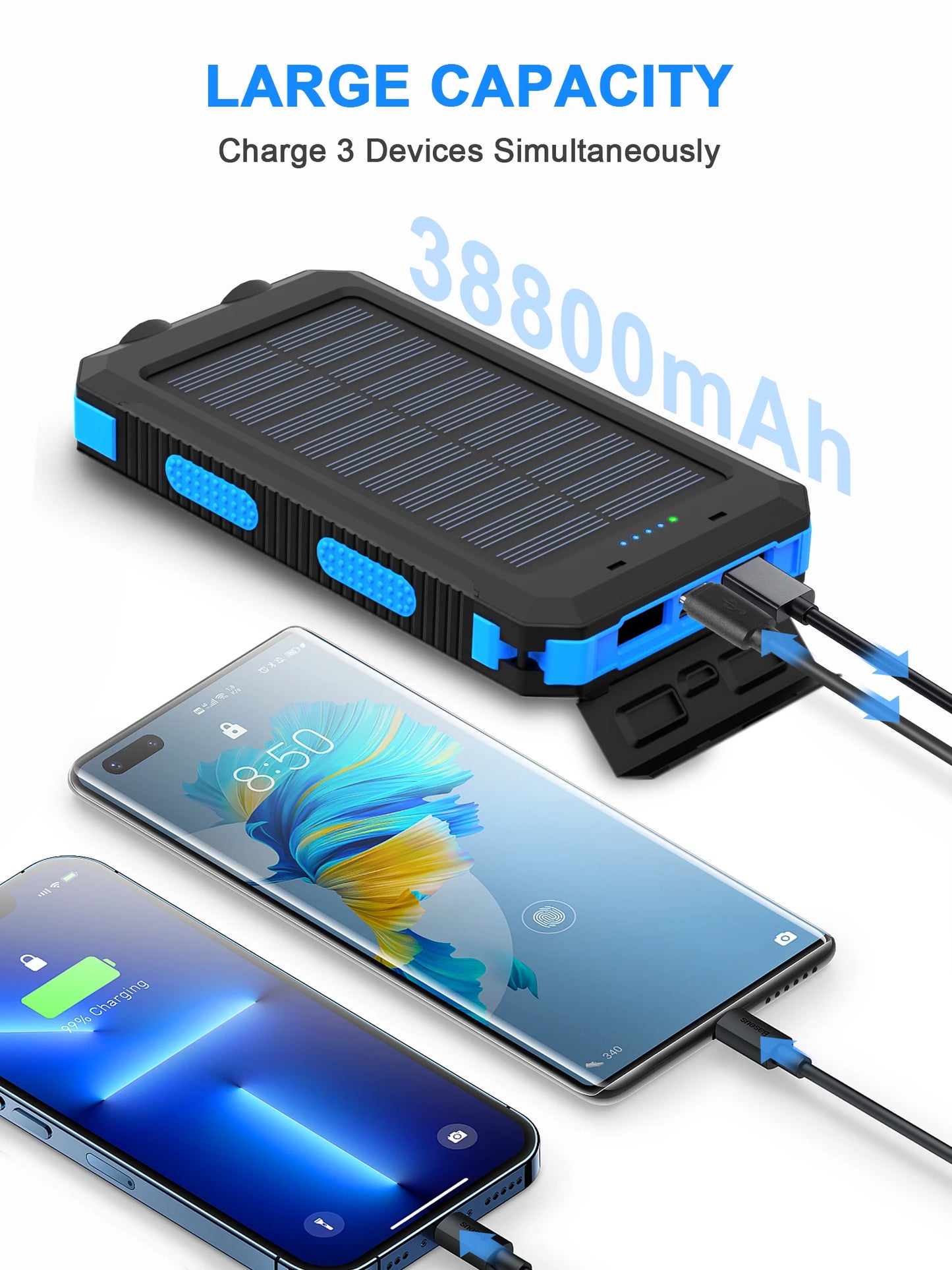 Solar Power Bank 38800mAh Blue