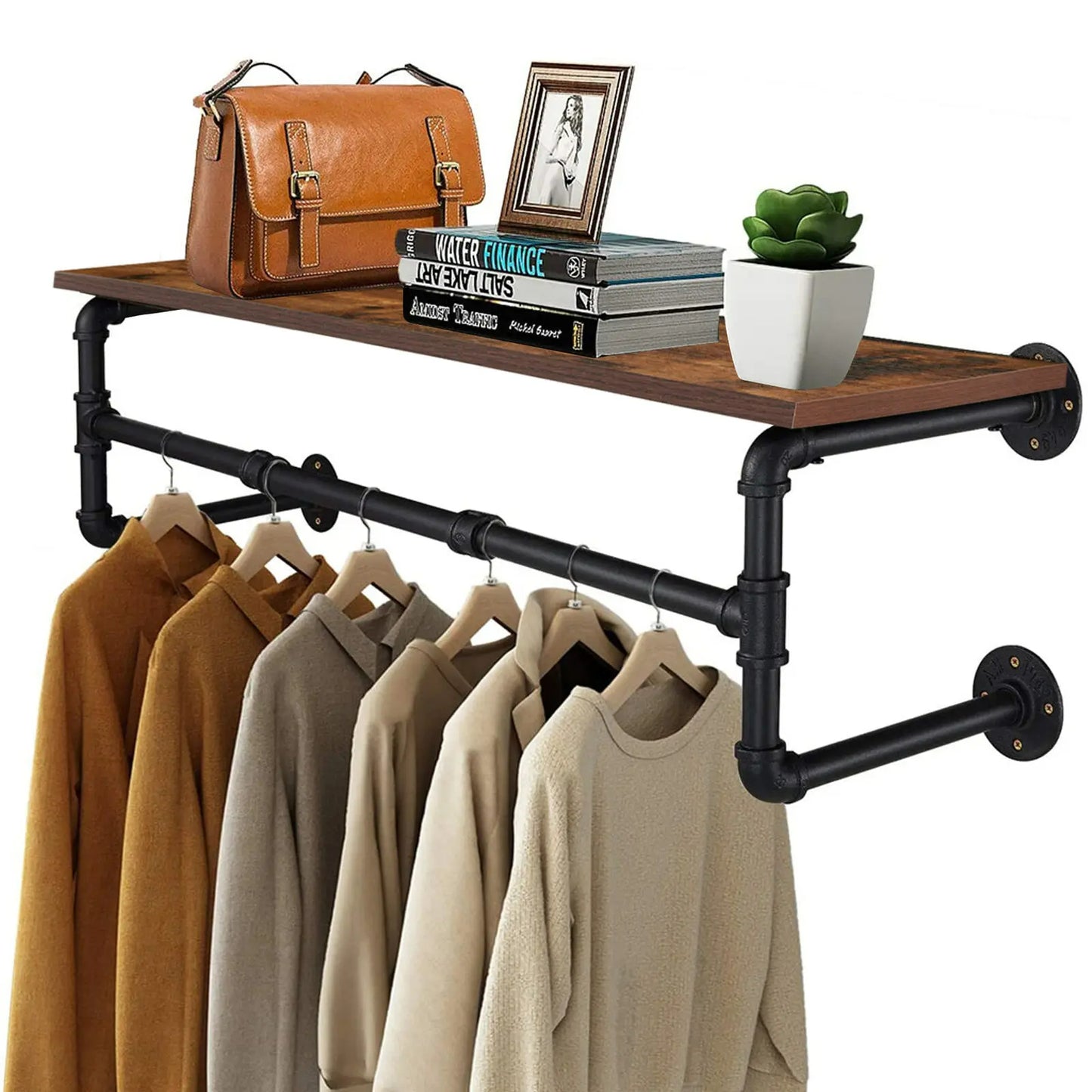 FlexGear™ Clothes Hanging Rack with Shelf Wall Mounted