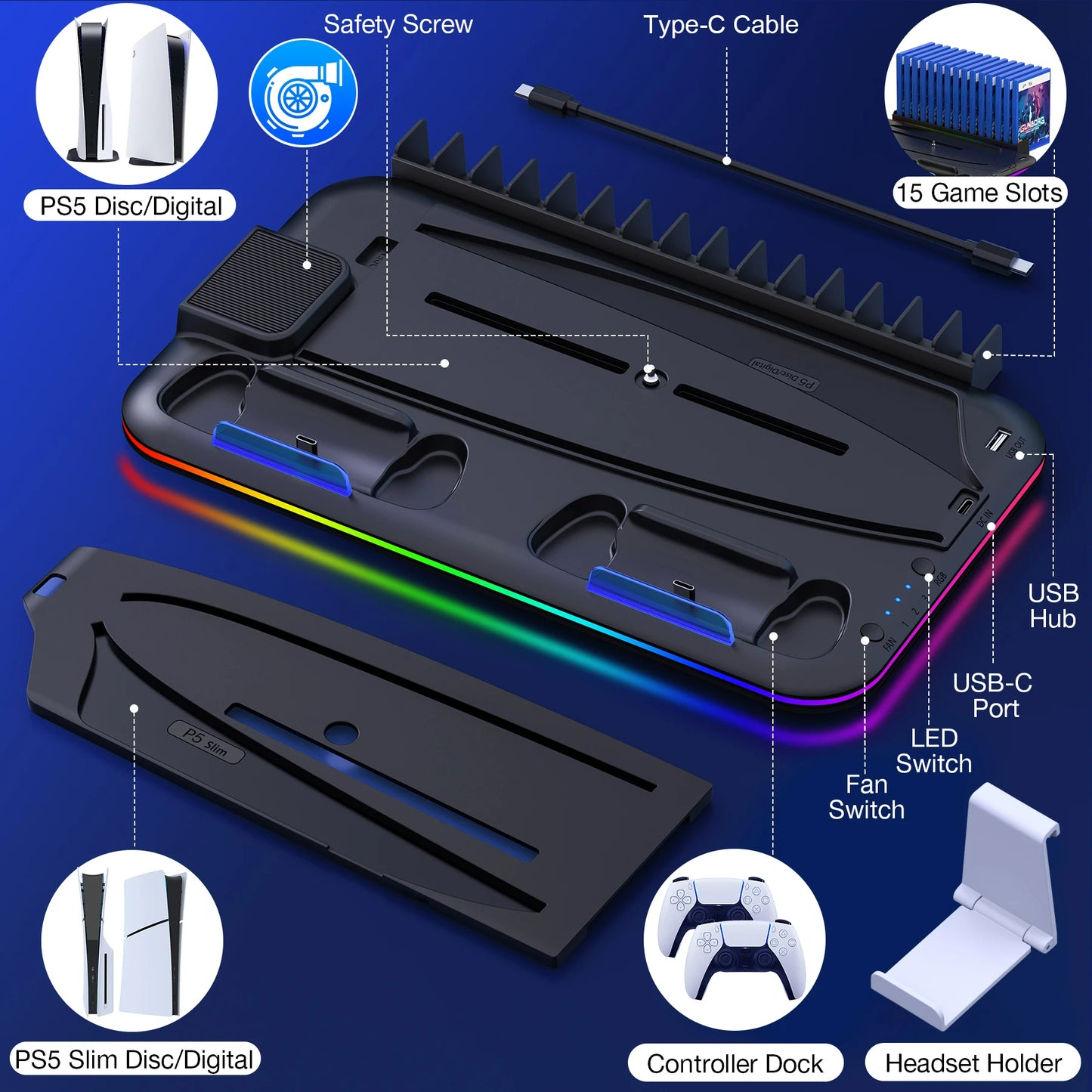 XIBUZZ™ PS5 Slim Controller Cooling Stand