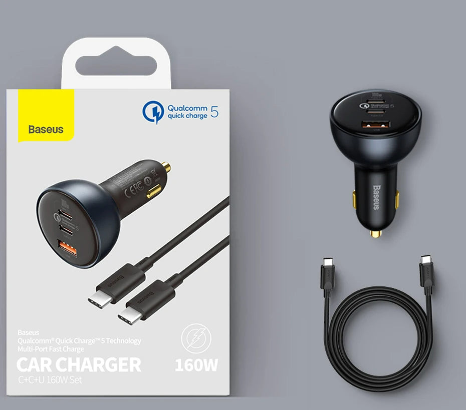 Baseus 160W USB C Car Charger QC 5.0 Adapter