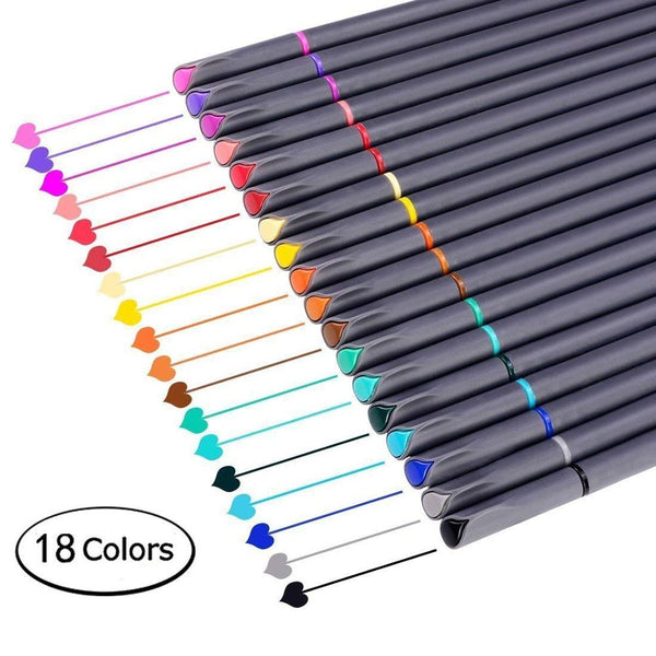 ScenicArts 18-Piece Set of Art Color Pens - Fine Liner Journal Pens for Drawing, Coloring, and School Supplies - 0.4mm Fine Tip - Assorted Colors - Perfect for Artists and Students - Cart Pen Included