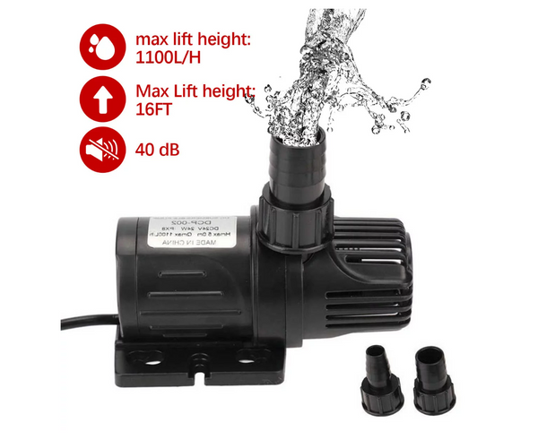 Submersible Water Pump - DC 12v 20W 1100L/H Flow Rate - Mini Ultra Quiet Water Pump
