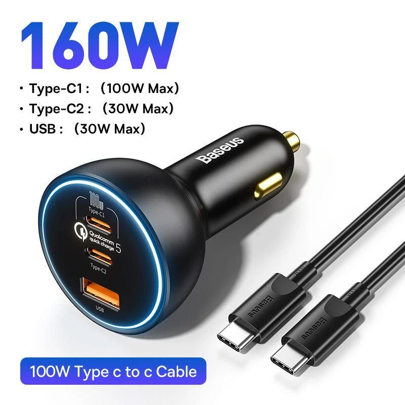 Baseus 160W USB C Car  Charger QC 5.0 Adapter
