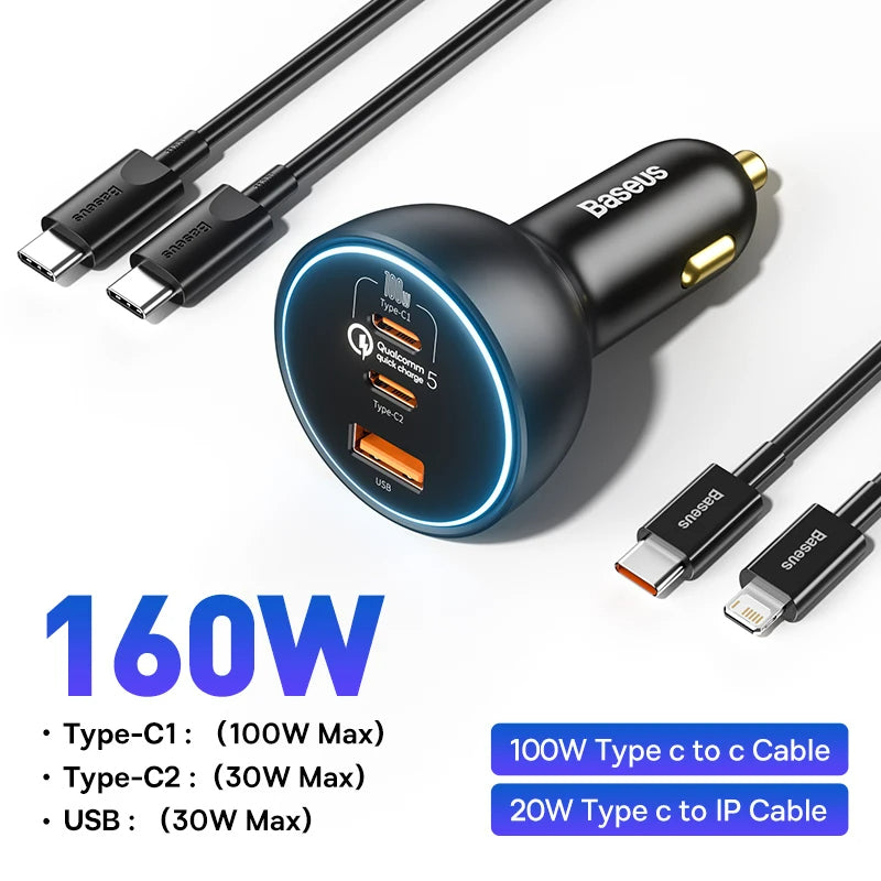 Baseus 160W USB C Car  Charger QC 5.0 Adapter