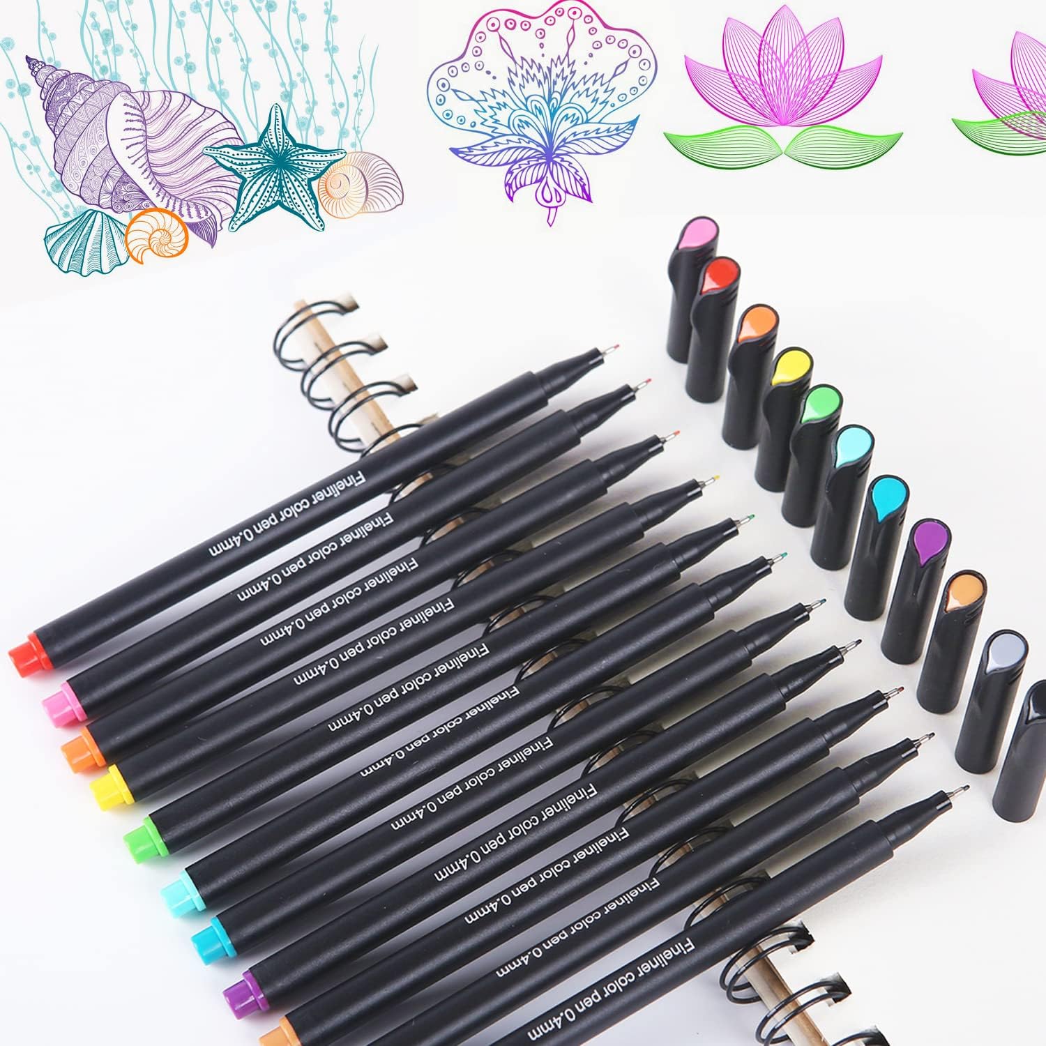 18-Piece Set of Art Color Pens - Fine Liner Journal Pens for Drawing, Coloring, and School Supplies - 0.4mm Fine Tip - Assorted Colors - Perfect for Artists and Students - Cart Pen Included