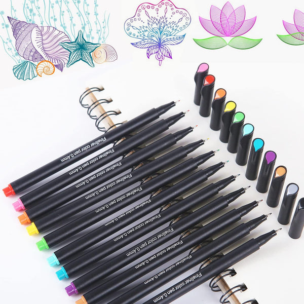 18-Piece Set of Art Color Pens - Fine Liner Journal Pens for Drawing, Coloring, and School Supplies - 0.4mm Fine Tip - Assorted Colors - Perfect for Artists and Students - Cart Pen Included