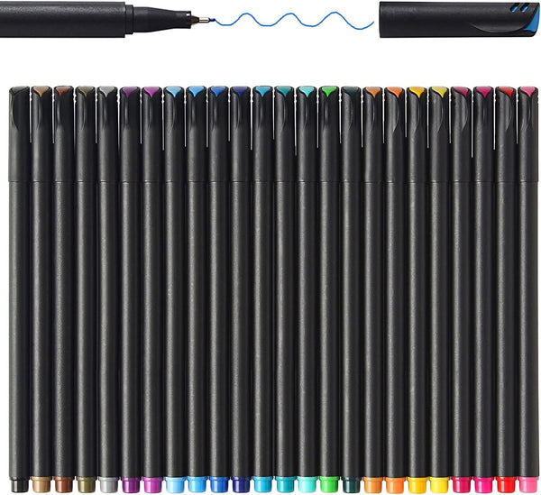 18-Piece Set of Art Color Pens - Fine Liner Journal Pens for Drawing, Coloring, and School Supplies - 0.4mm Fine Tip - Assorted Colors - Perfect for Artists and Students - Cart Pen Included