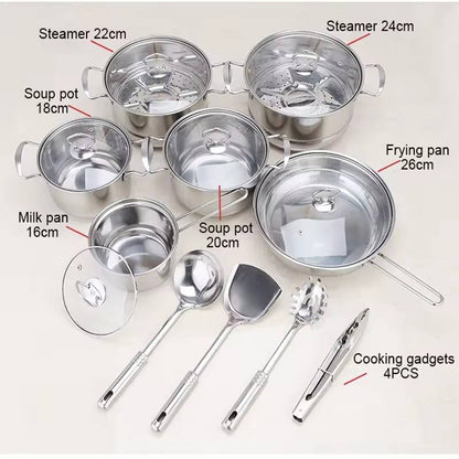 LUXIGEAR™ 18 pieces Stainless steel cookware set