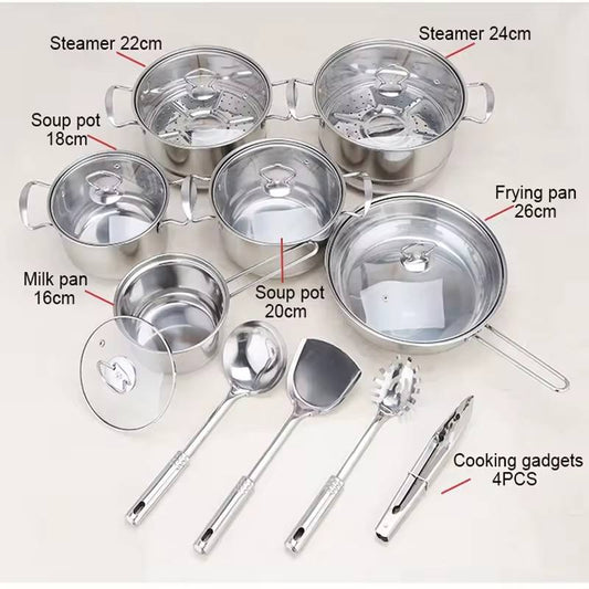 LUXIGEAR™ 18 pieces Stainless steel cookware set