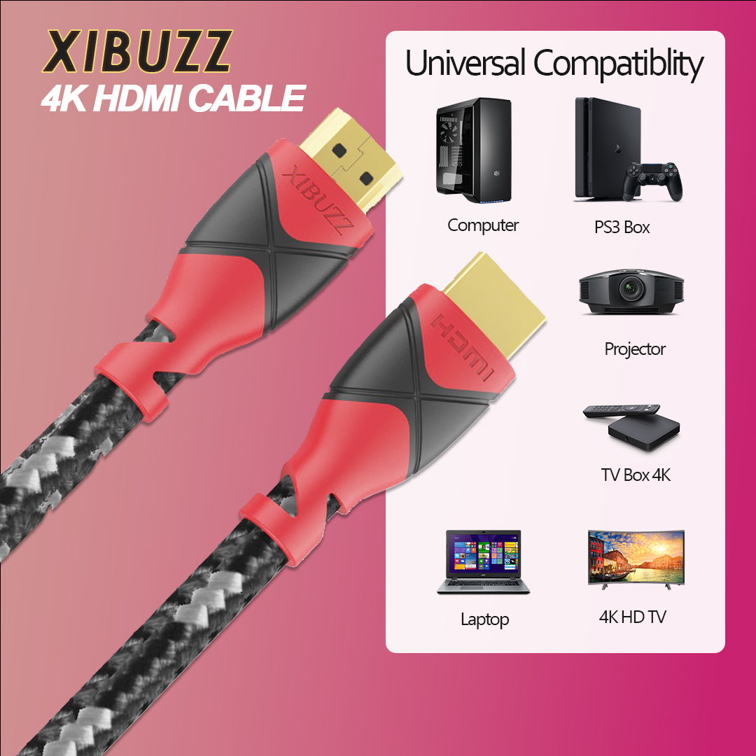 XIBUZZ™ 4k HDMI Cord for high speed HDMI Cable Devices [Red]
