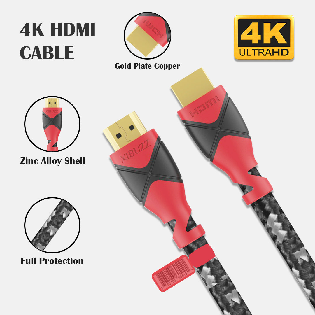 XIBUZZ™ 4k HDMI Cord for high speed HDMI Cable Devices [Red]