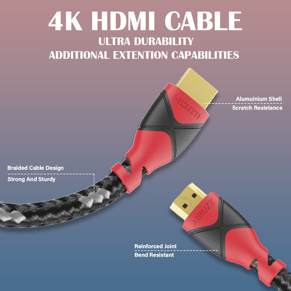 XIBUZZ™ 4k HDMI Cord for high speed HDMI Cable Devices [Red]