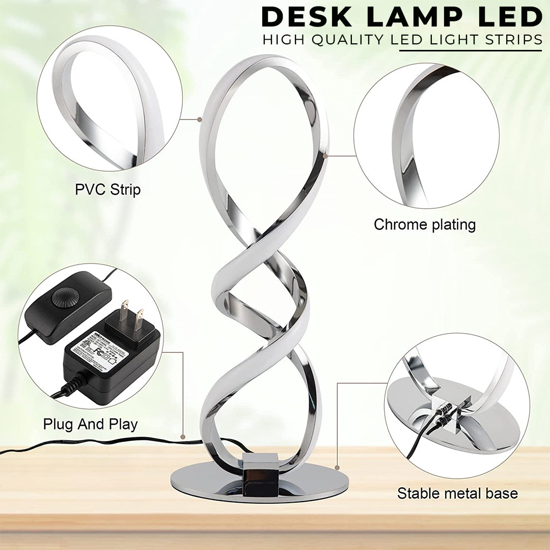 FamilyHomeDecor moderne réglable en continu lumière blanche chaude élégante lampe de bureau LED lampe de chevet en spirale pour chambre à coucher