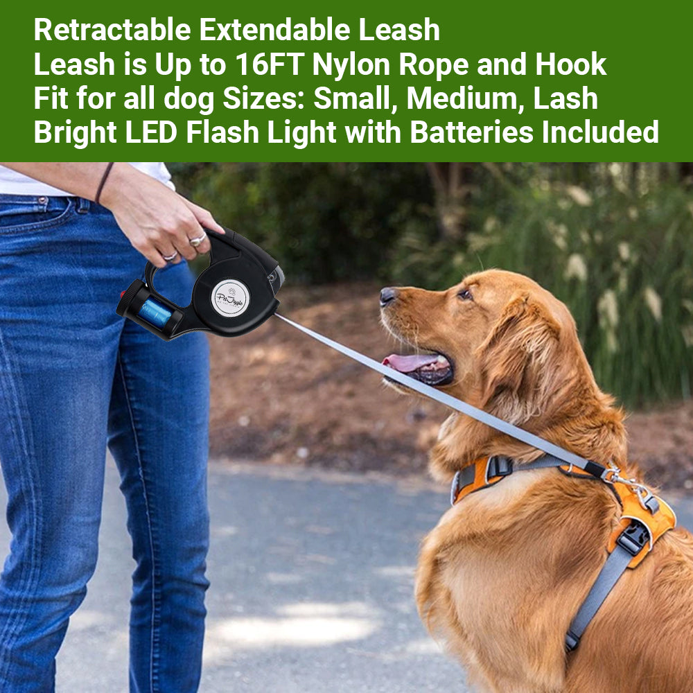 retractable dog leash with poop bag holder