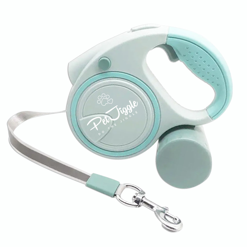 Retractable Dog Leash LED Flashlight and Poop Bag Dispenser 16FT