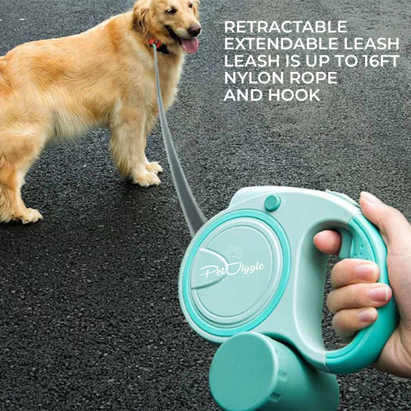 PetJiggle Laisse rétractable pour chien Lampe de poche LED et distributeur de sacs à déjections canines 16 pieds