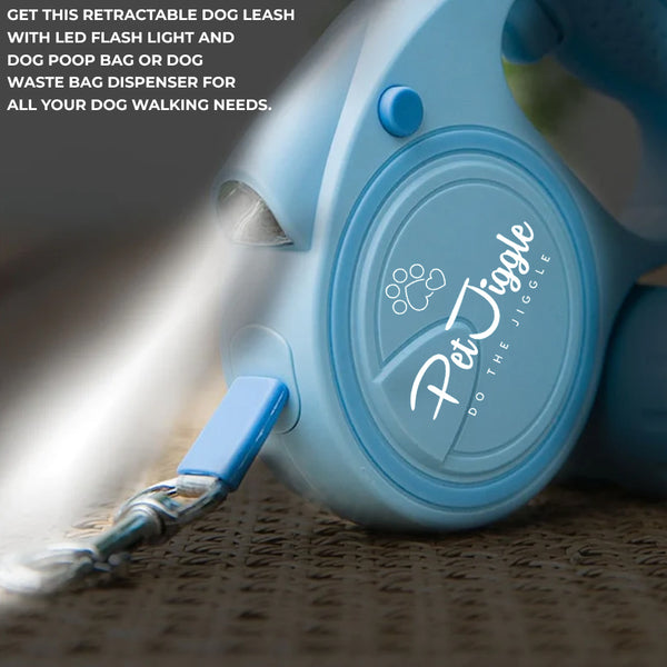 Retractable Dog Leash LED Flashlight and Poop Bag Dispenser 16FT
