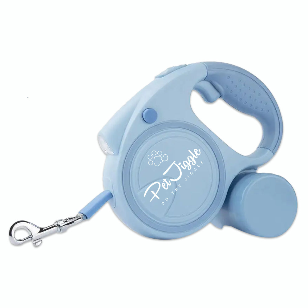 PetJiggle Laisse rétractable pour chien Lampe de poche LED et distributeur de sacs à déjections canines 16 pieds