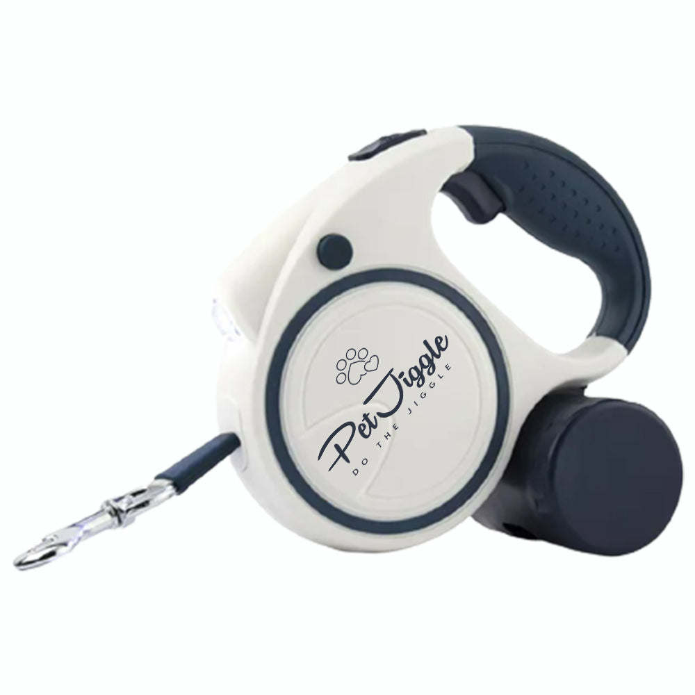 Retractable Dog Leash LED Flashlight and Poop Bag Dispenser 16FT