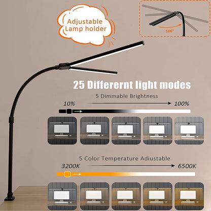 Double Head LED Desktop Lamp Rechargeable with 5 Dimmable Modes