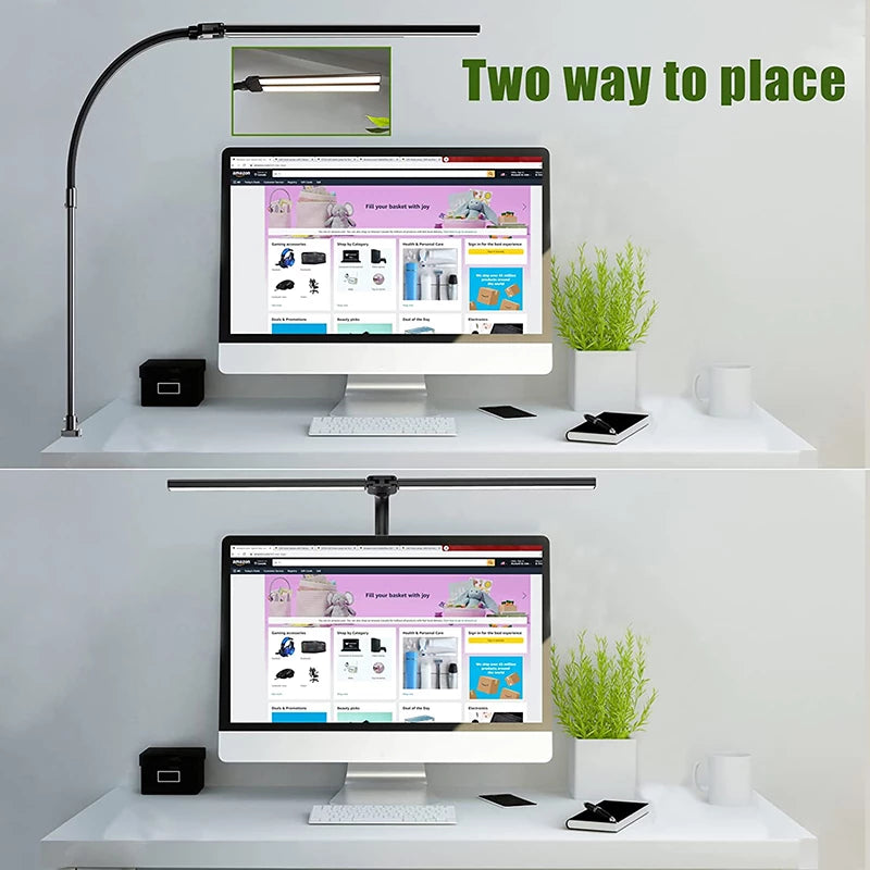 Lâmpada de mesa LED de cabeça dupla recarregável com 5 modos reguláveis