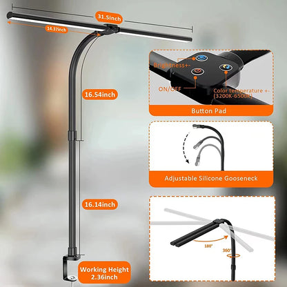 Double Head LED Desktop Lamp Rechargeable with 5 Dimmable Modes