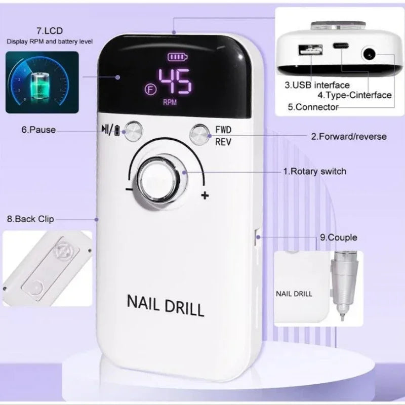 FlexiGear Nail Drill Machine Rechargeable Display