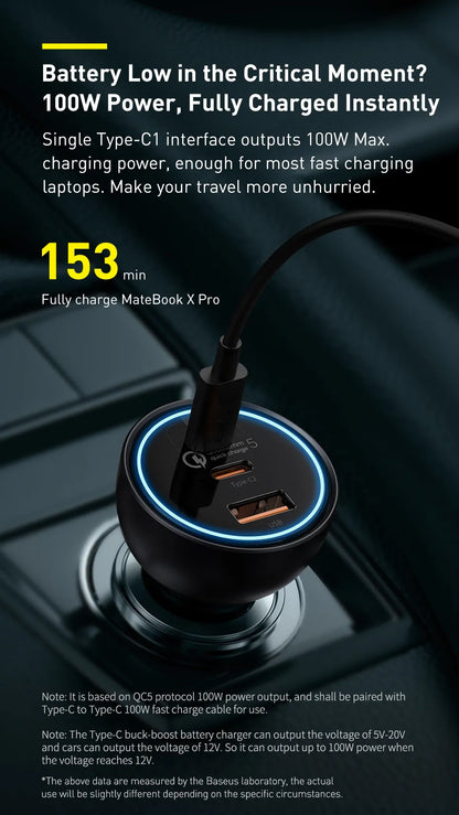 Baseus 160W USB C Car  Charger QC 5.0 Adapter