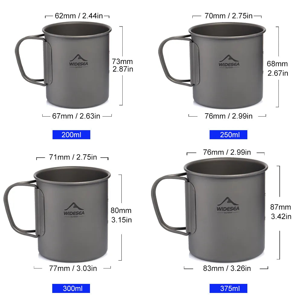 Portable Titanium Camping Mug - Travel Cup with Foldable Handle | Lightweight Hiking Cooking Set