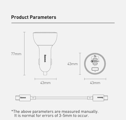 Baseus 160W USB C Car  Charger QC 5.0 Adapter