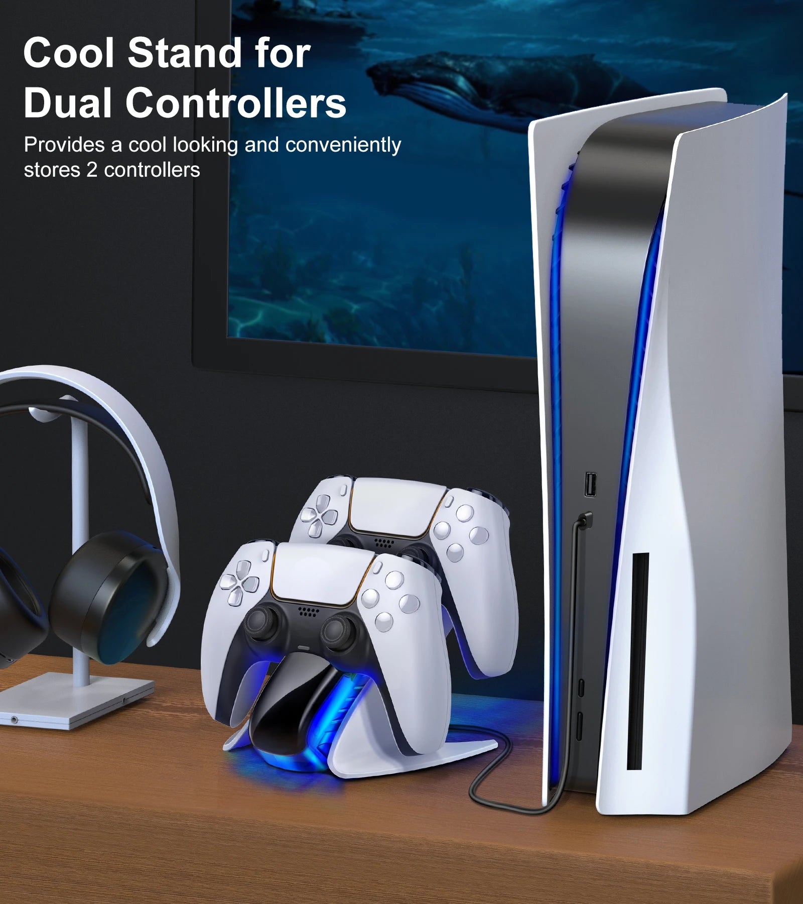 Dual Controller Charger For PS5 Charging Dock Station Dualsense Controllers with USB C Cable For PS5