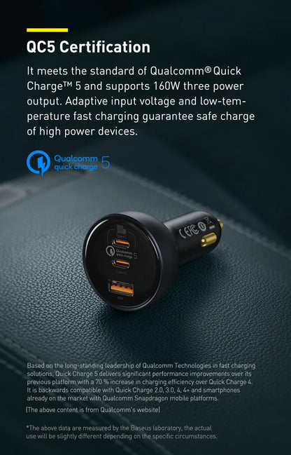 Baseus 160W USB C Car  Charger QC 5.0 Adapter
