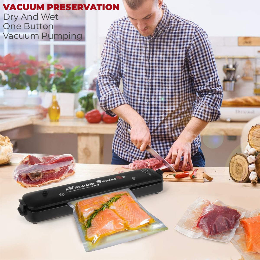 220V/110V Vacuum Sealer Packaging Saver Machine  Bags Household Preservation Black Food with Free 10pcs Electric Stand or Table