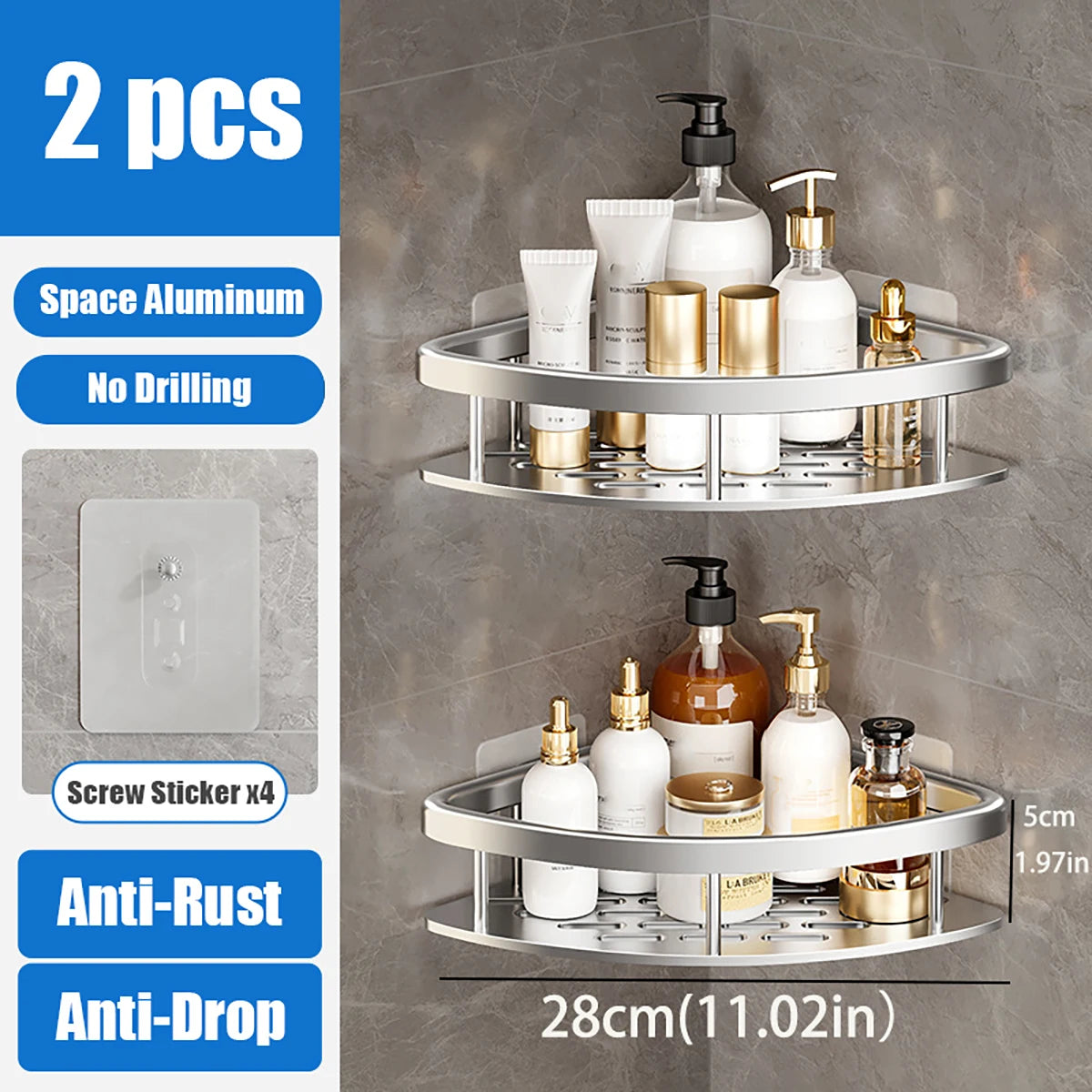 LUXIGEAR Bathroom Shower Caddy 2 Triangle Silver
