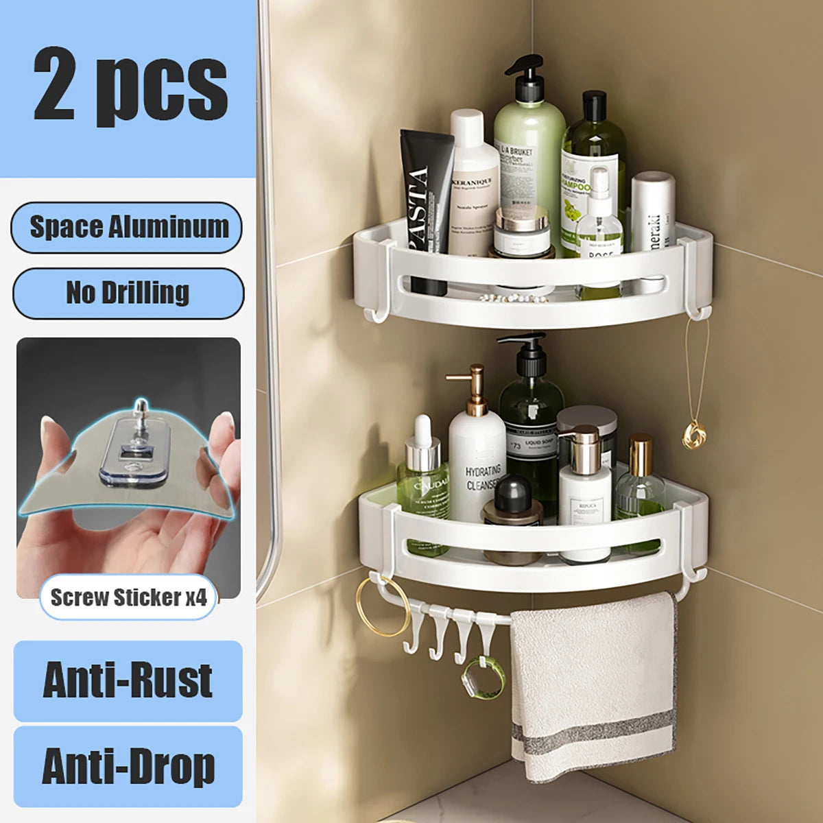 LUXIGEAR Bathroom Shower Caddy 2 Triangle White