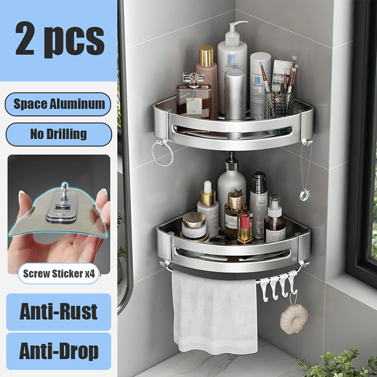 LUXIGEAR Bathroom Shower Caddy 2pcs Triangle Silver