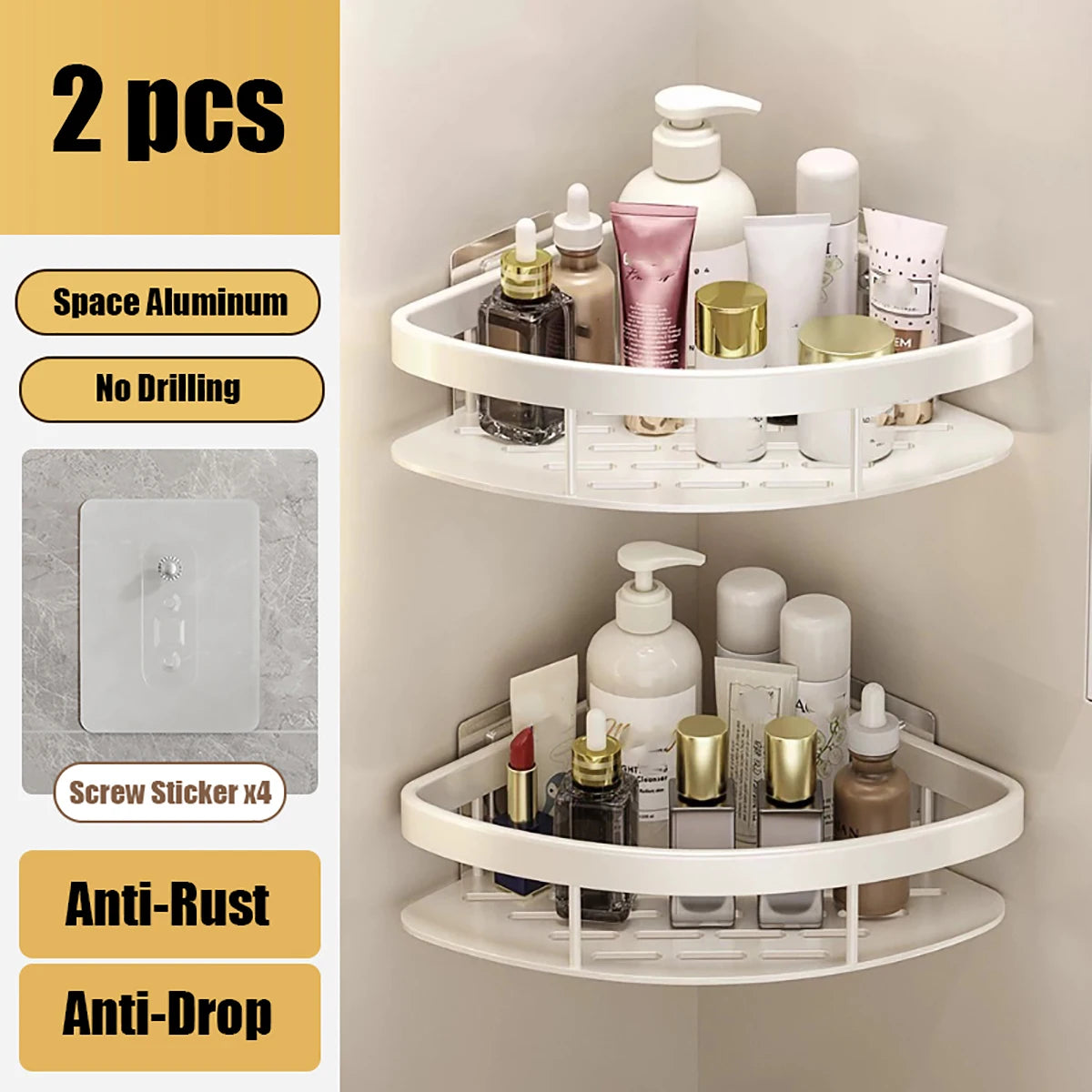 LUXIGEAR Bathroom Shower Caddy 2pcs Triangle White