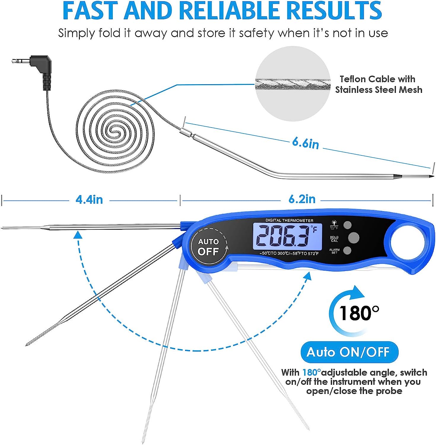 LUXIGEAR Thermomètre de cuisson à double sonde avec rétroéclairage LCD et fonction d'alarme pour barbecue, four 