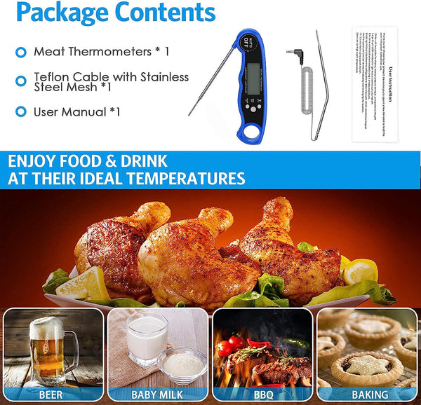 LUXIGEAR Dual Probe Cooking Grill Thermometer with LCD Backlight and Alarm Function for BBQ, Oven