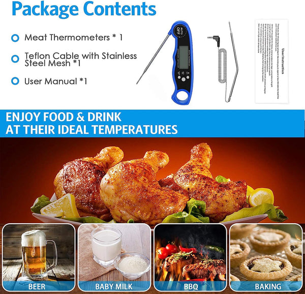 LUXIGEAR Thermomètre de cuisson à double sonde avec rétroéclairage LCD et fonction d'alarme pour barbecue, four 