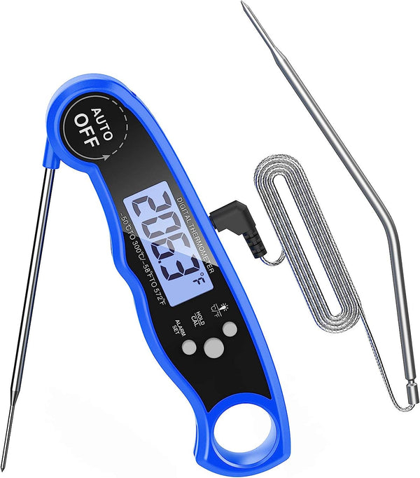 LUXIGEAR Thermomètre de cuisson à double sonde avec rétroéclairage LCD et fonction d'alarme pour barbecue, four 