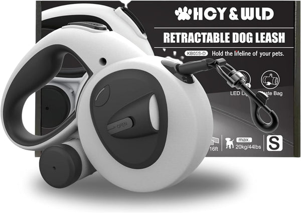 Retractable Dog Leash with  Rechargeable flash light for Small, Medium, Large Dogs  5M/16 ft  (White)