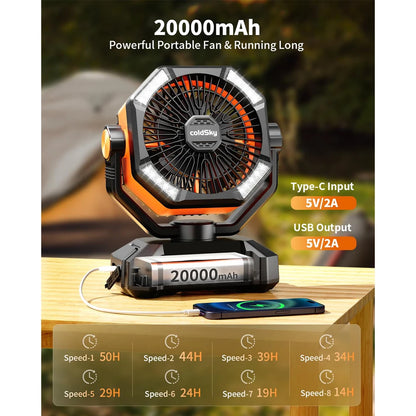 FlexiGear™ 8 Speeds Portable Camping Fan 20000mAh Battery