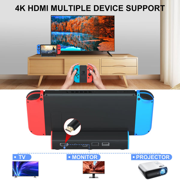 Portable Charging Dock Station Base with 4K HDMI Adapter USB 2.0 Port Type C Port for Nintendo Switch OLED Dock
